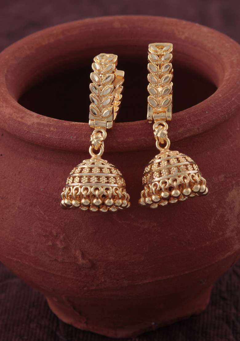 Traditional Alloy Gold Plated Jhumka Earrings - Indya