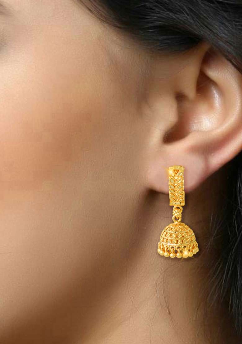 Traditional Alloy Gold Plated Jhumka Earrings - Indya