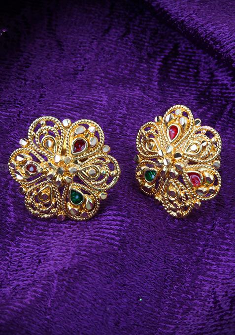 Traditional Alloy Gold Plated Floral Stud Jhumka Earrings