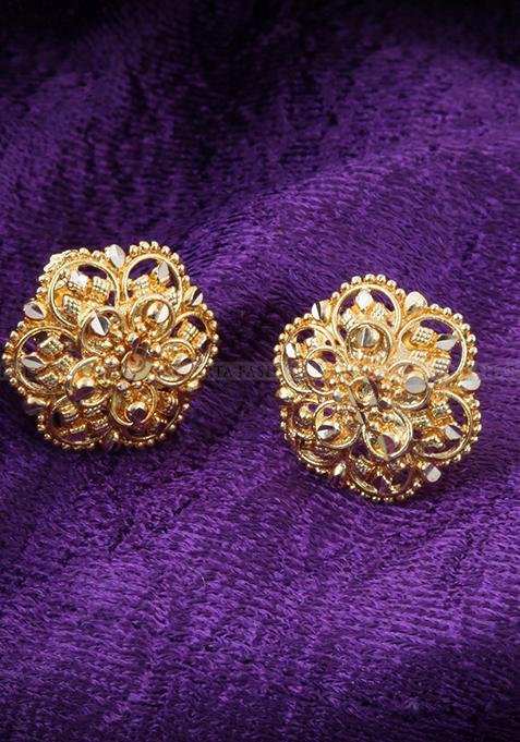 Traditional Gold Plated Floral Stud Earrings