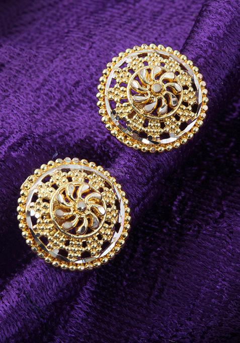 Traditional Alloy Gold Plated Floral Stud Earrings