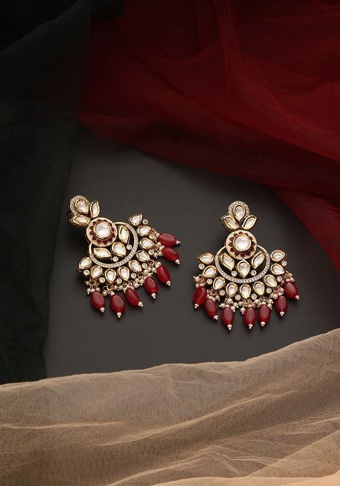 Red Gold Tone Polki Chandbali Earrings