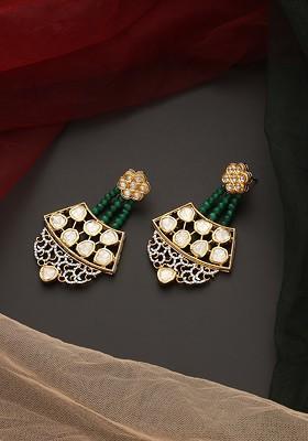 Green Gold Tone Polki Dangler Earrings