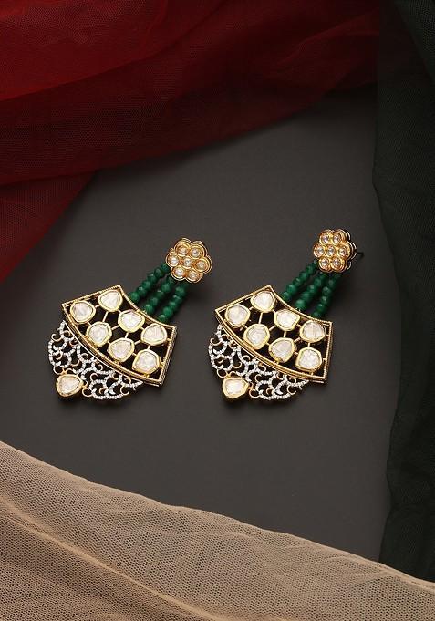 Green Gold Tone Polki Dangler Earrings