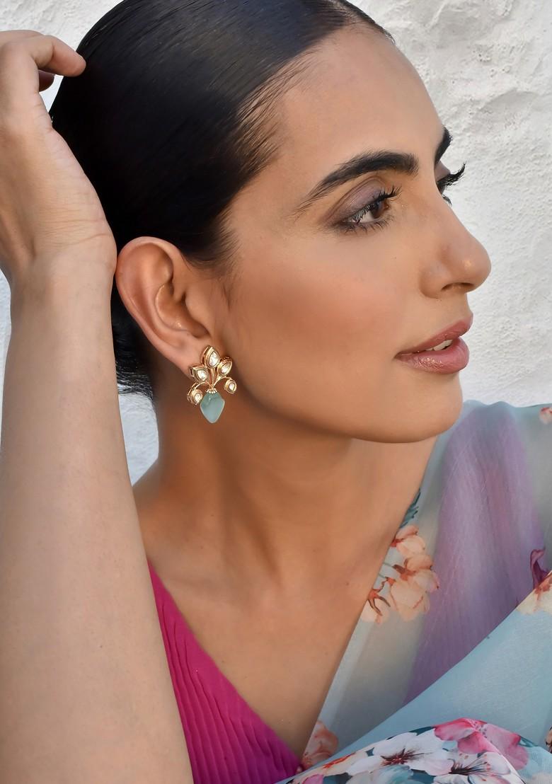 Mint Gold Tone Polki Stud Earrings