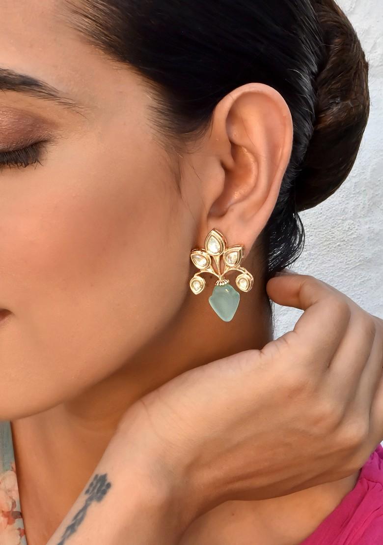 Mint Gold Tone Polki Stud Earrings