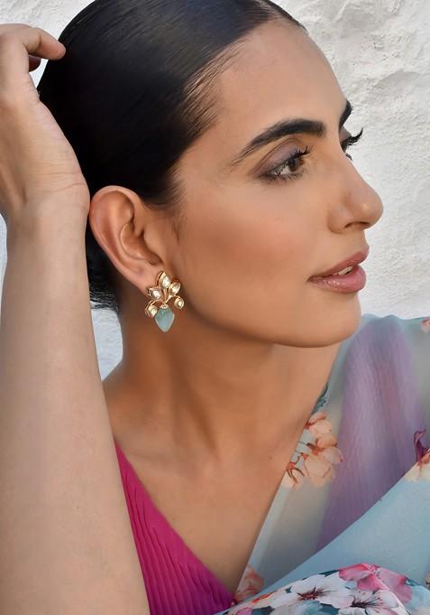 Mint Gold Tone Polki Stud Earrings