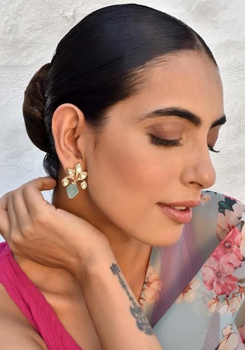 Mint Gold Tone Polki Stud Earrings