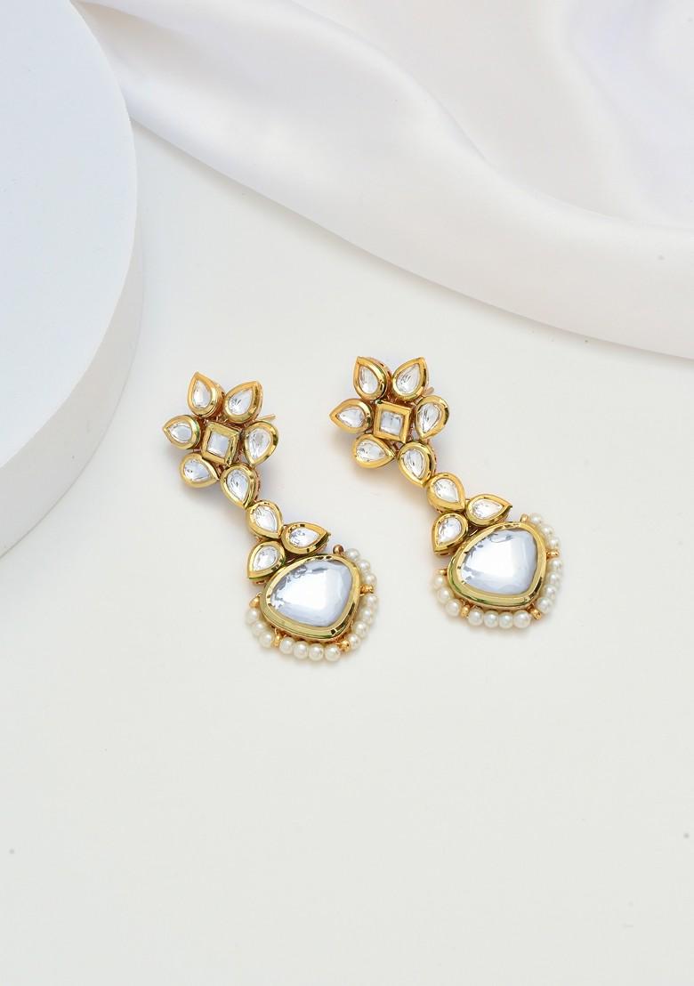 Gold Tone Kundan Dangler Earrings - Indya