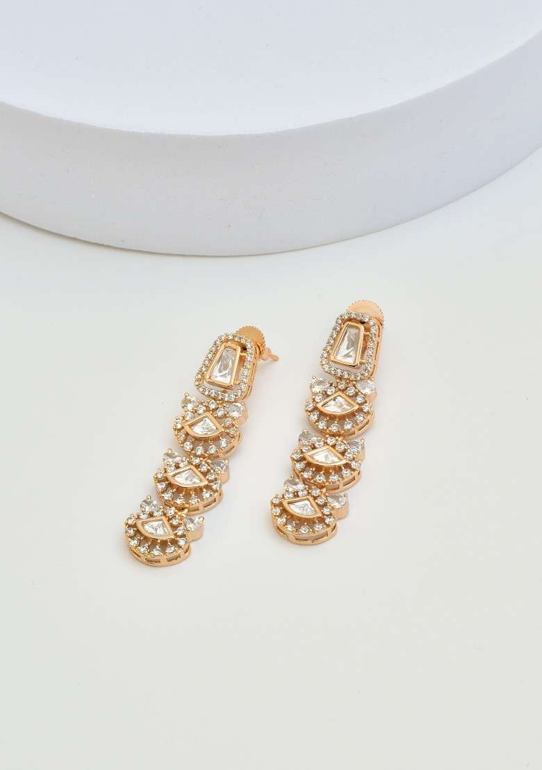 Rose Gold Tone Polki Dangler Earrings - Indya