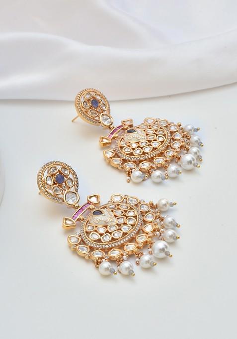 Multicolour Rose Gold Tone Polki Earrings