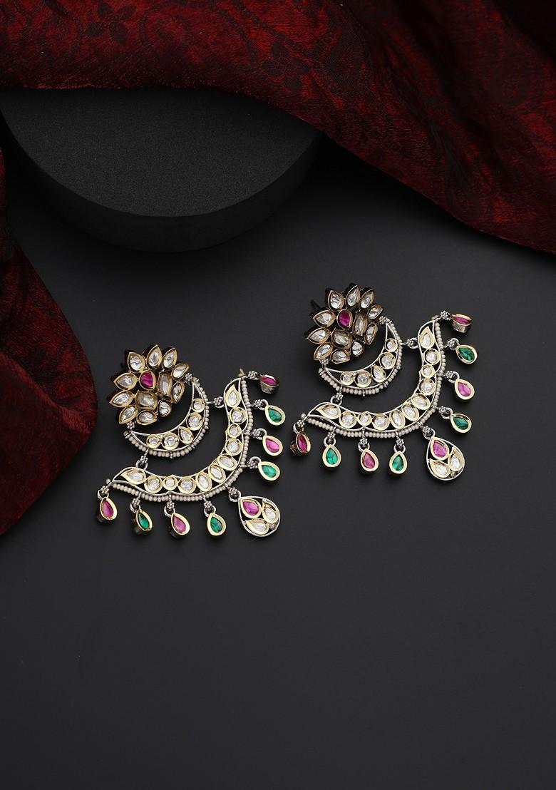 Multicolour Polki Chandbali Earrings - Indya