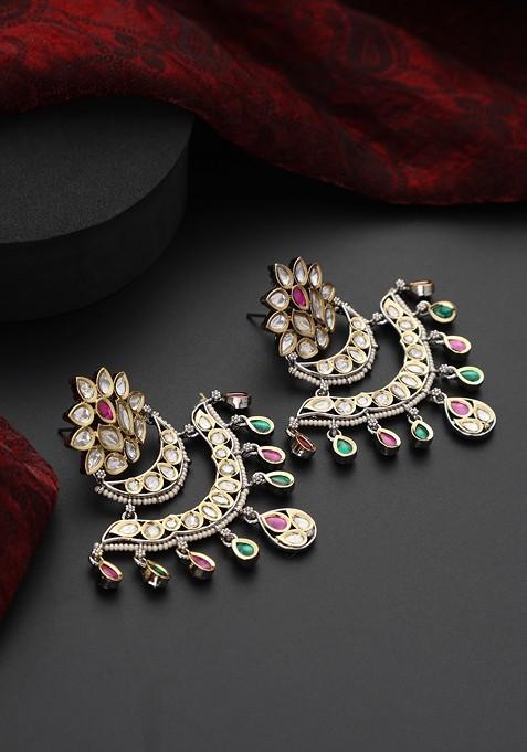 Multicolour Polki Chandbali Earrings