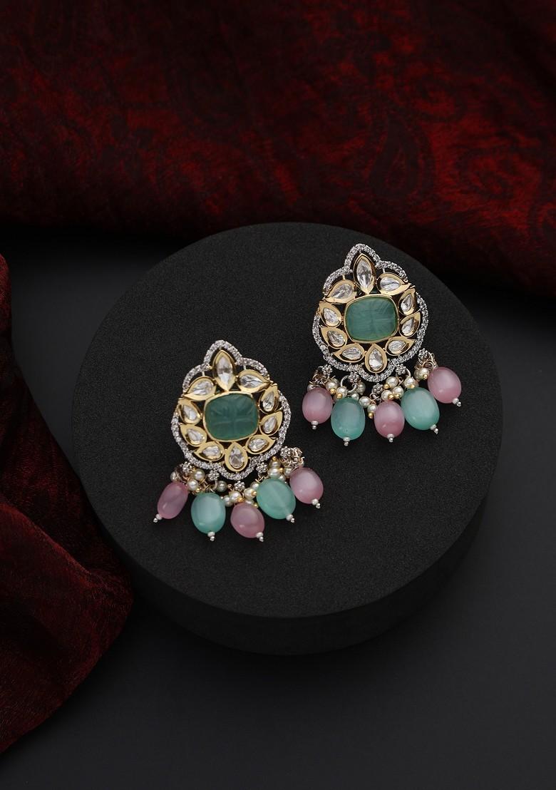 Multicolour Polki Dangler Earrings - Indya