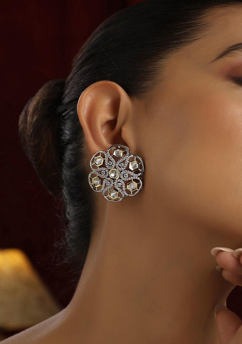 Silver Polki Stud Earrings