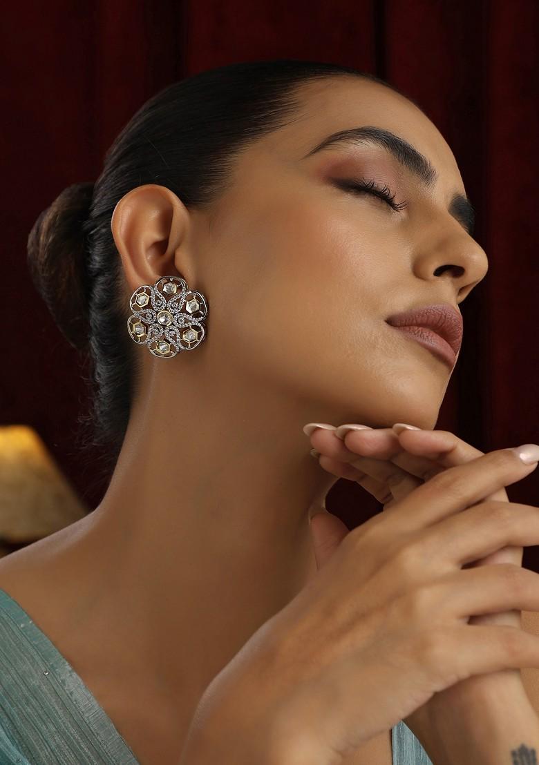 Silver Polki Stud Earrings