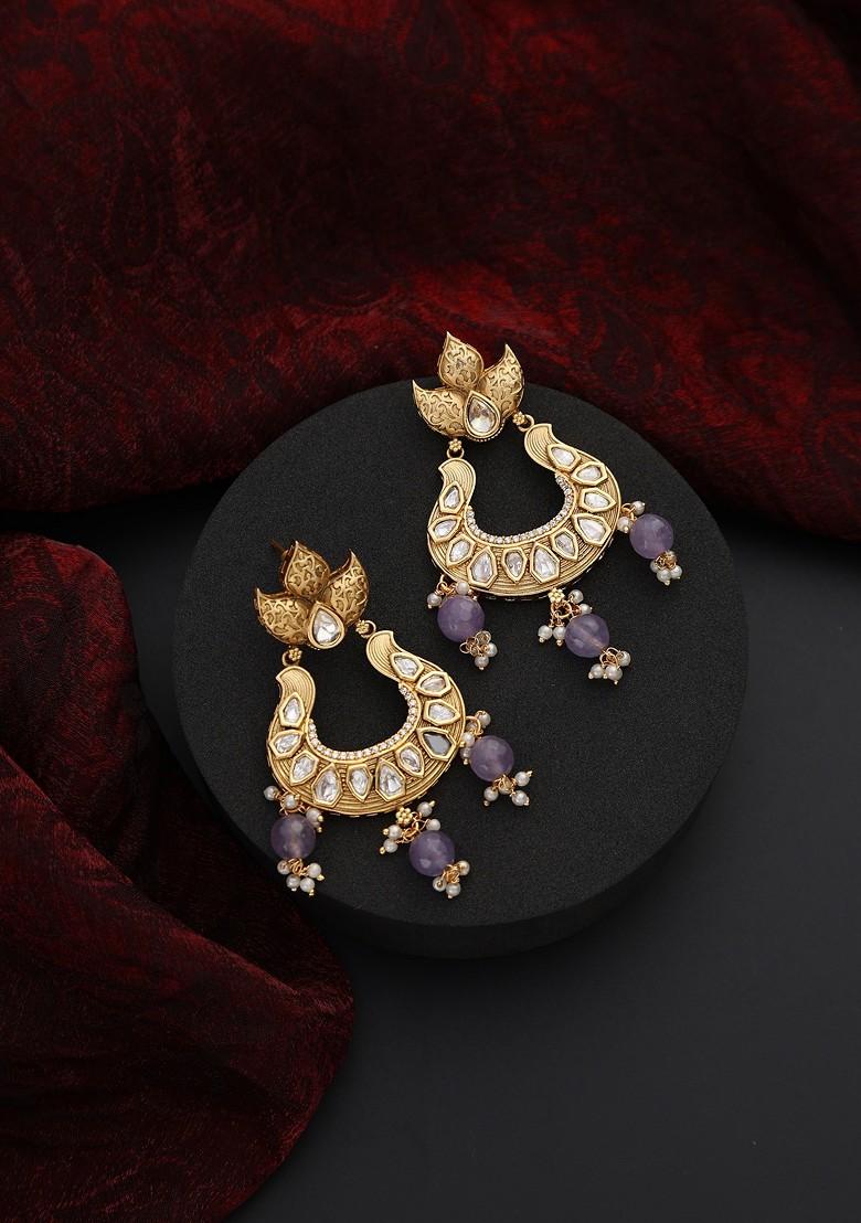 Purple Kundan Chandbali Earrings