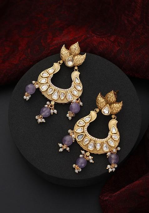 Purple Kundan Chandbali Earrings