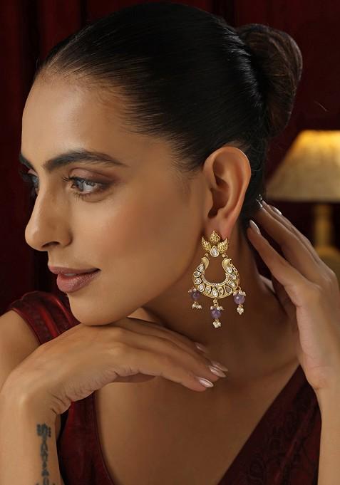 Purple Kundan Chandbali Earrings