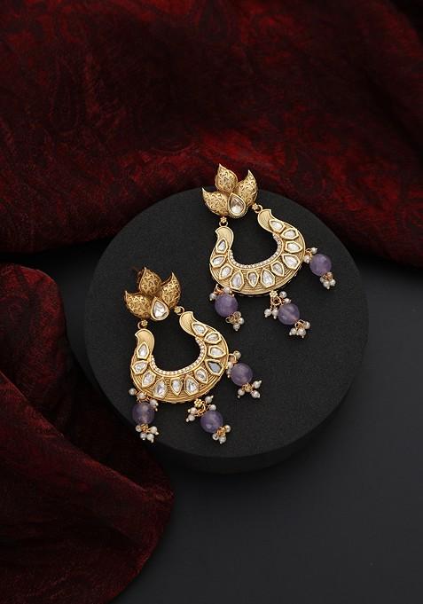 Purple Kundan Chandbali Earrings
