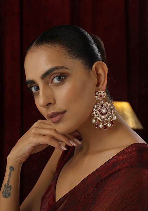 Red Polki Dangler Earrings