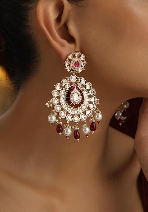 Red Polki Dangler Earrings