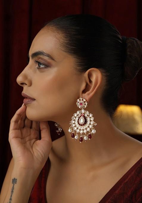 Red Polki Dangler Earrings