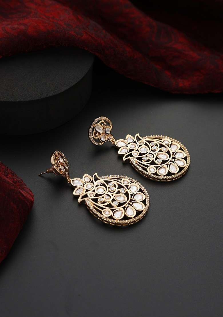 Gold Polki Dangler Earrings - Indya