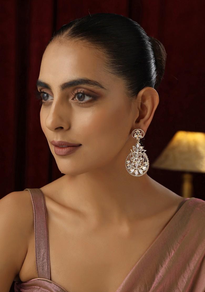 Gold Polki Dangler Earrings - Indya
