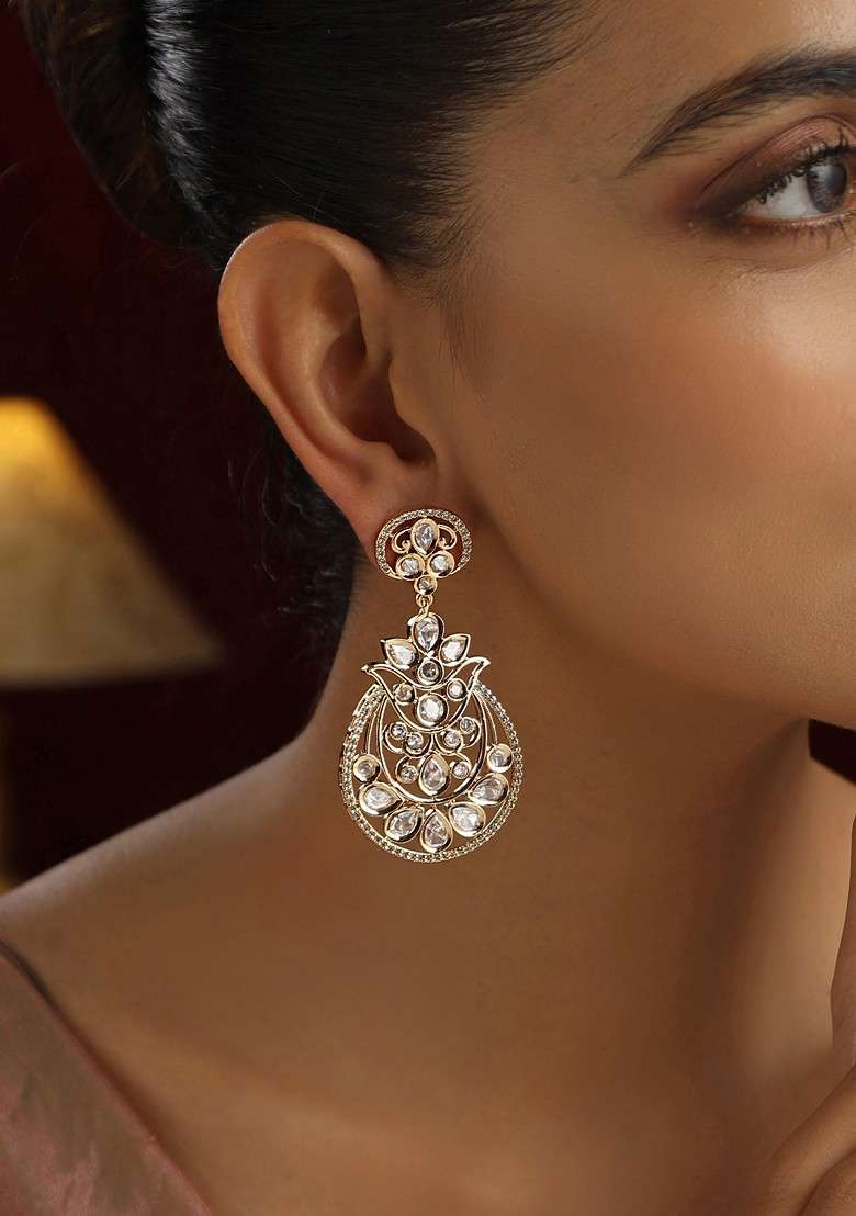 Gold Polki Dangler Earrings - Indya
