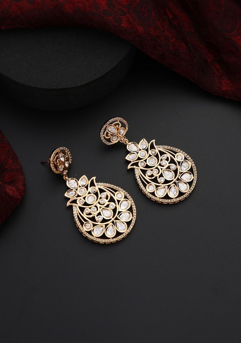Gold Polki Dangler Earrings - Indya