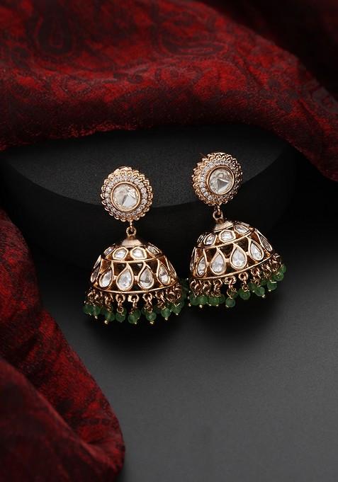 Green Polki Jhumka Earrings