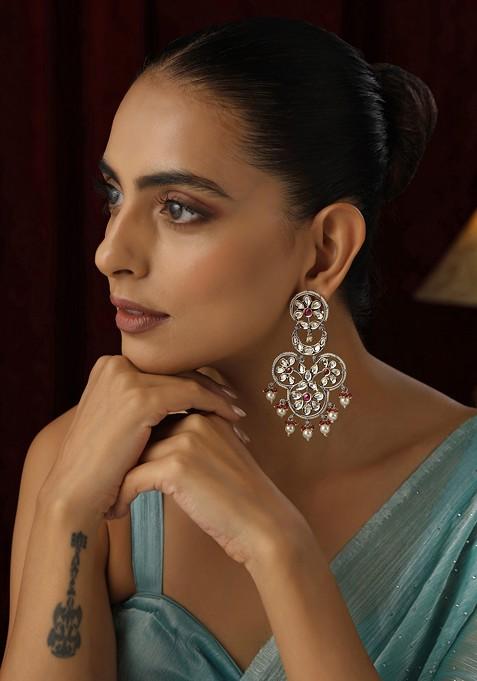 Red Polki Dangler Earrings