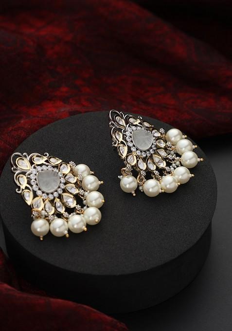 White Polki Pearl Stud Earrings