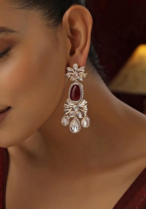 Red Polki Dangler Earrings