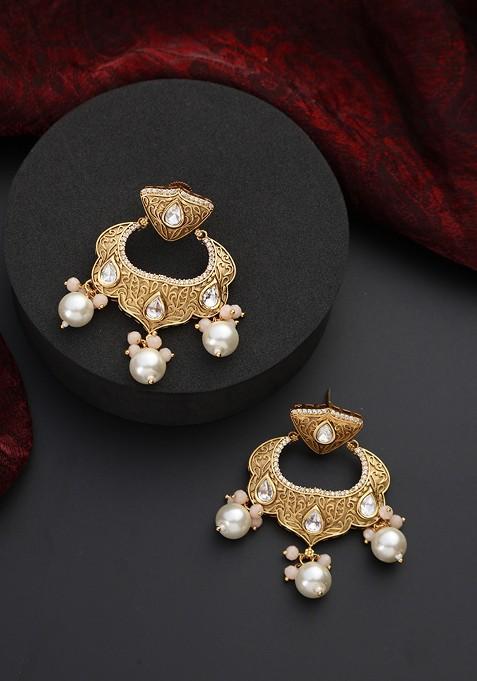 Gold Kundan Chandbali Earrings