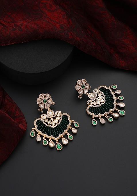 Green Polki Chandbali Earrings