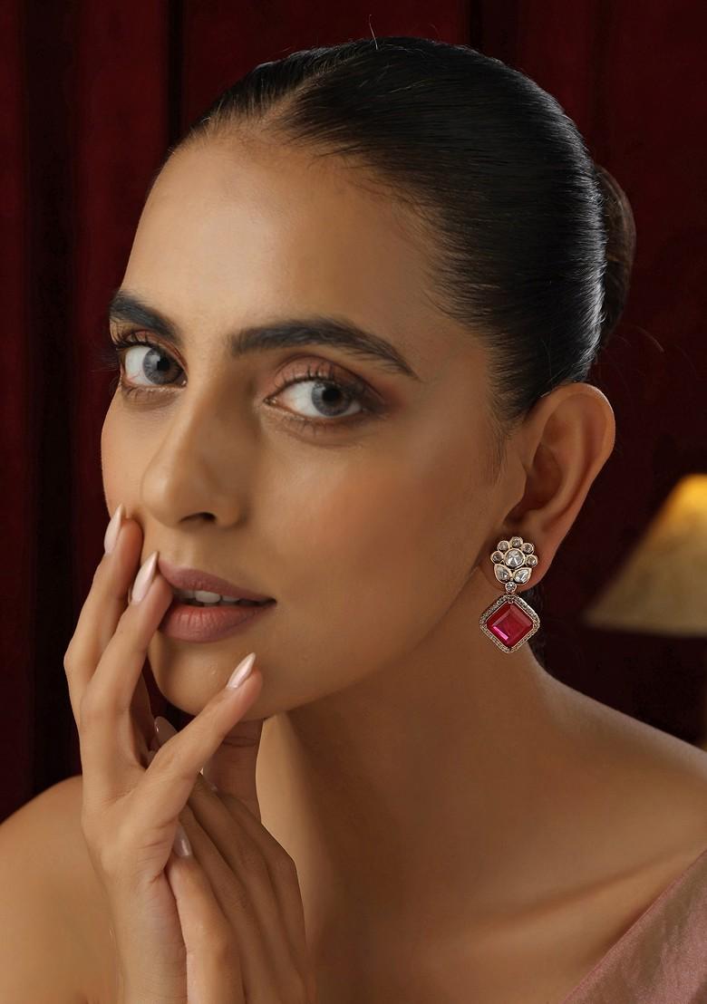 Red Polki Stud Earrings