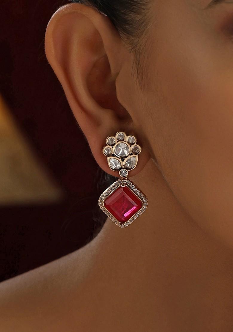 Red Polki Stud Earrings