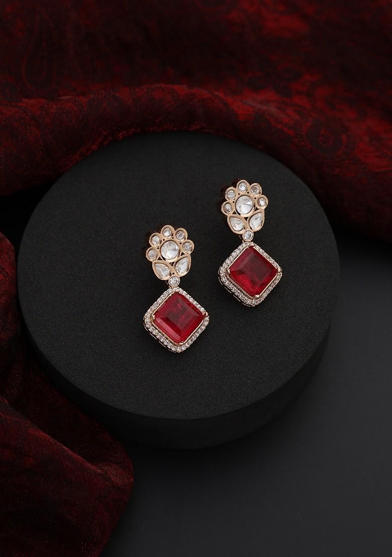 Red Polki Stud Earrings