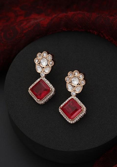 Red Polki Stud Earrings