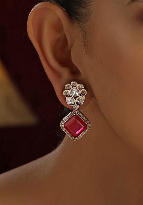 Red Polki Stud Earrings