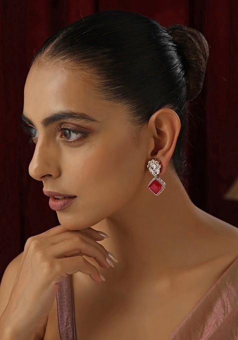 Red Polki Stud Earrings