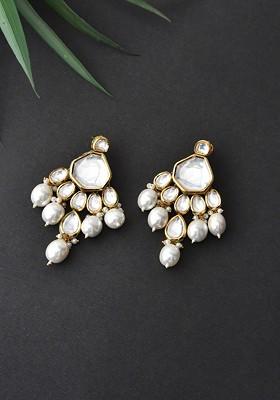 Gold Tone Kundan Pearl Earrings