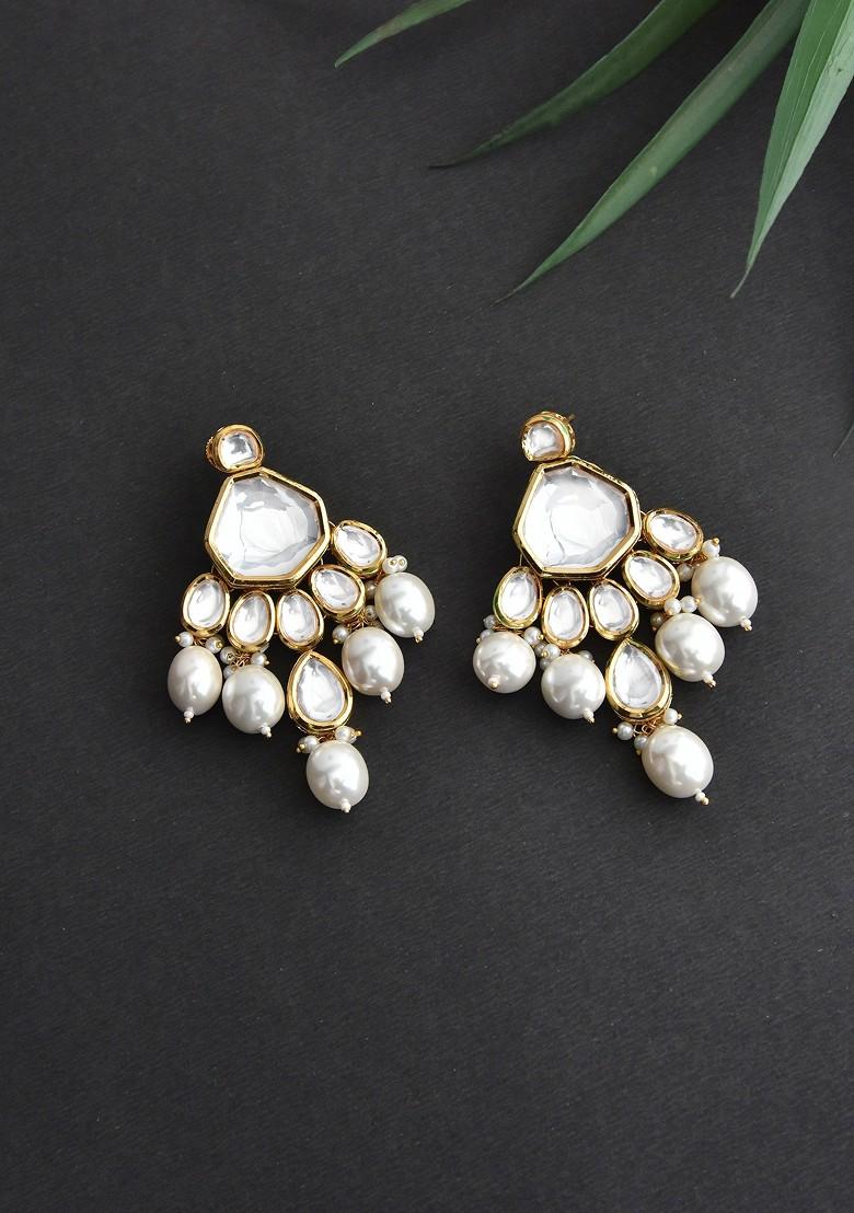 Gold Tone Kundan Pearl Earrings