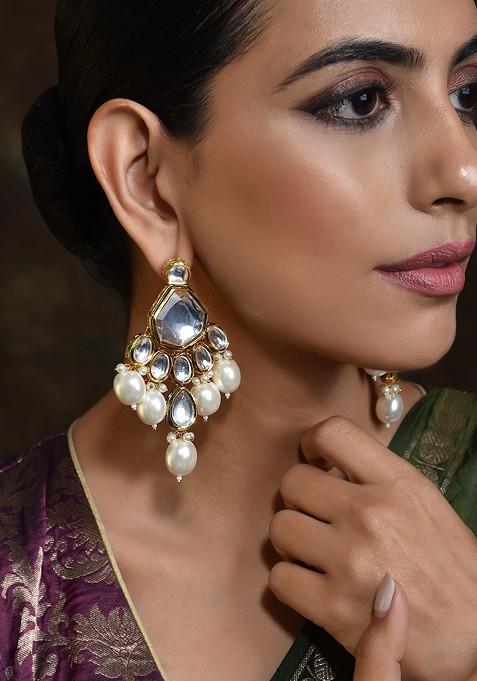 Gold Tone Kundan Pearl Earrings