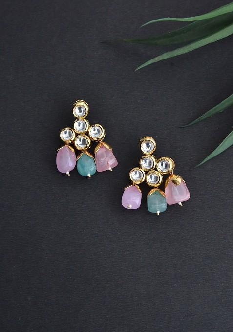 Pink Gold Tone Kundan Earrings