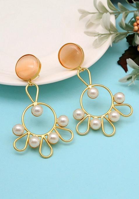 Peach Monalisa Stone And Bead Earrings