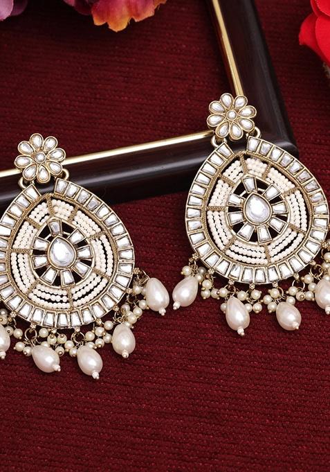 White Kundan And Pearl Earrings