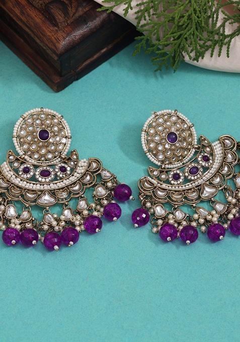 Purple Kundan And Pearl Earrings